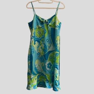 Y2K 90s Bright Blue/Green Spaghetti Strap Summer Dress size 8/9